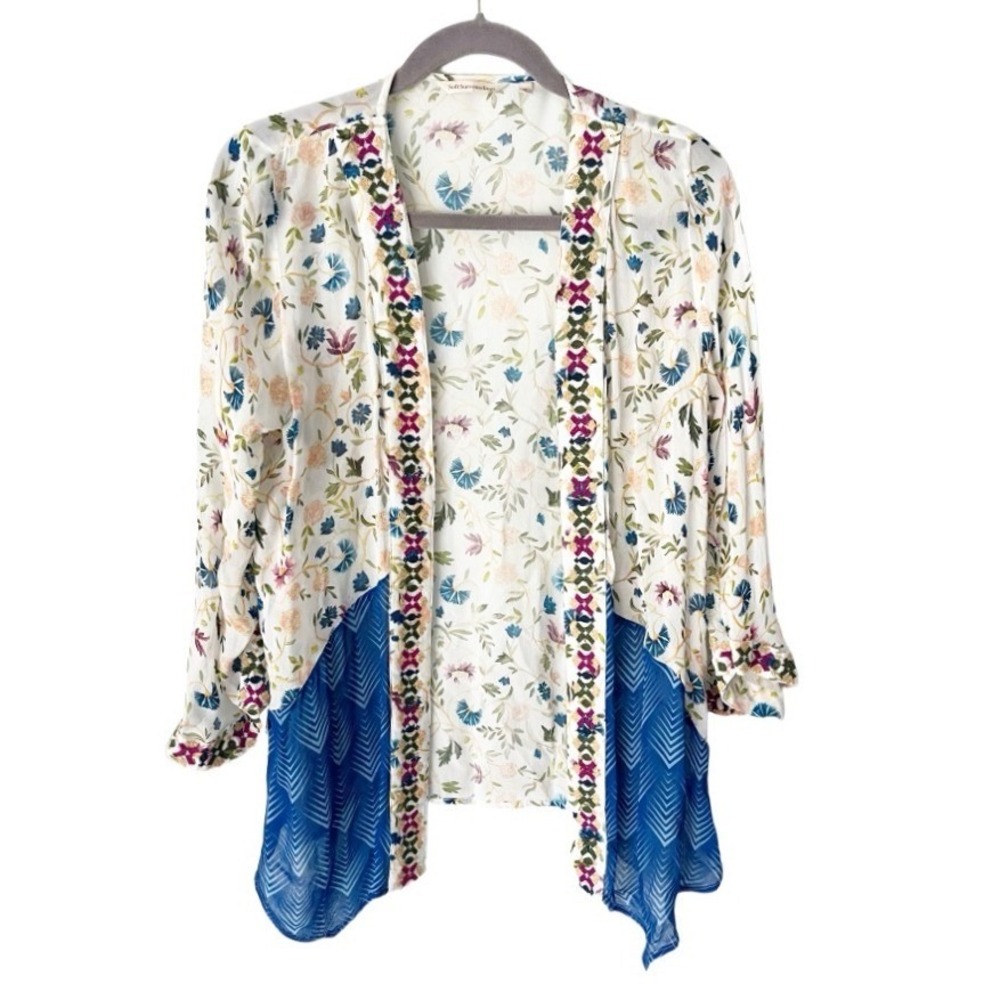 Soft Surroundings Art Nouveau Floral Embroidered Cardigan Kimono Topper Medium